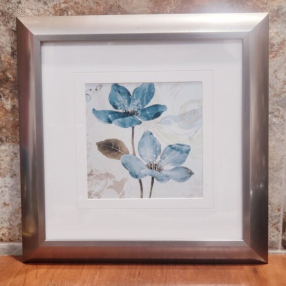 Blue Tops Floral Print Matted Framed Wall Art 2015 - Picture 1 of 12